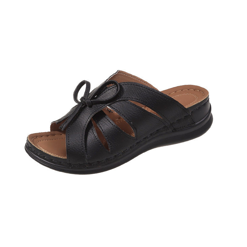 Damen Komfortable und modische Zehentrenner-Sandalen mit Schleifen-Design EB