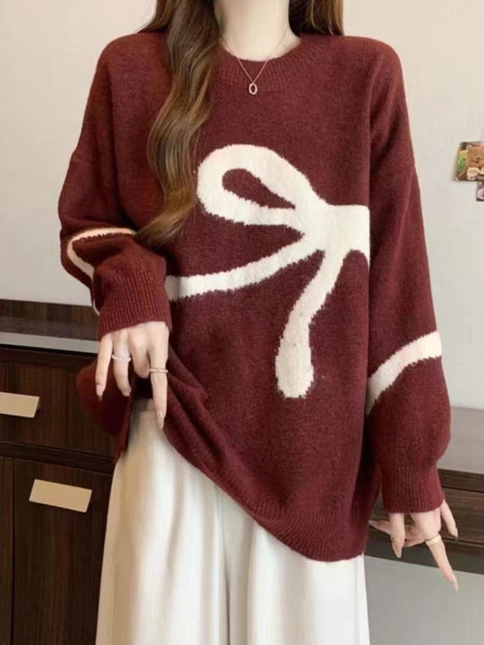Damen Strickpullover mit modischem Schleifenmuster EB