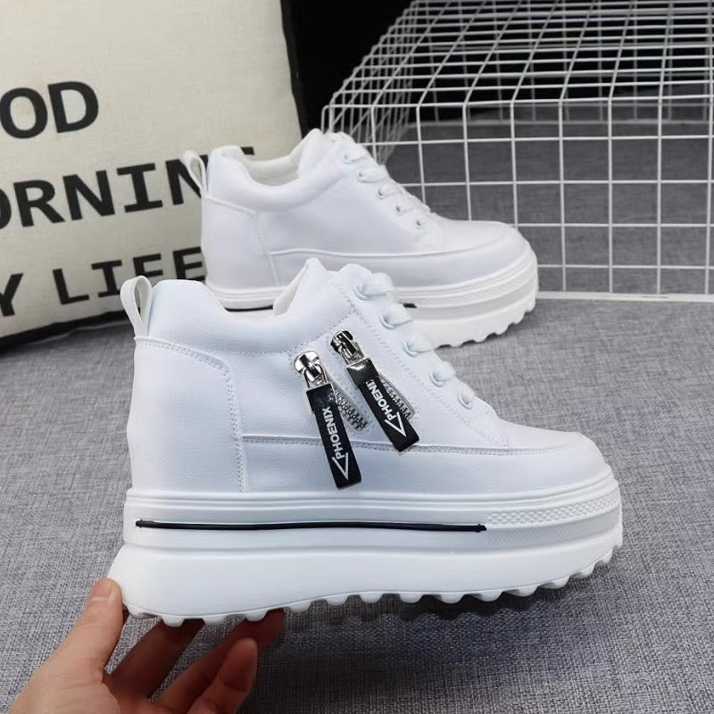 Damen Sportliche Sneaker mit Plateau und Reißverschluss EB