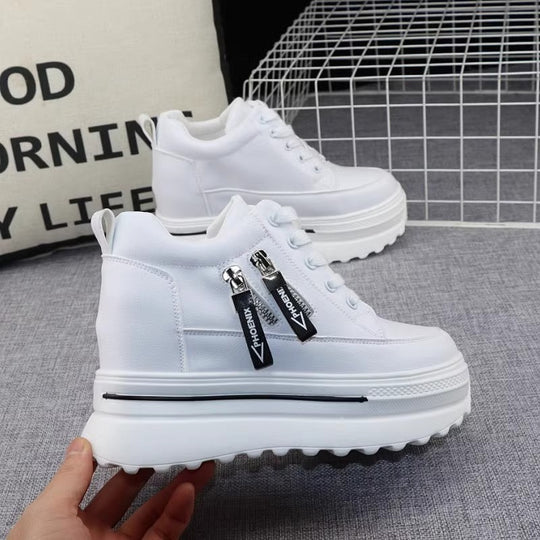 Damen Sportliche Sneaker mit Plateau und Reißverschluss EB