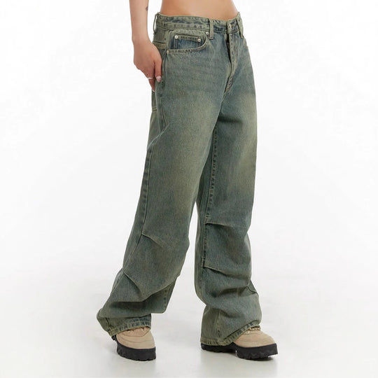 Damen Baggy-Jeans mit hohem Taillenbund und weiten Beinen EB