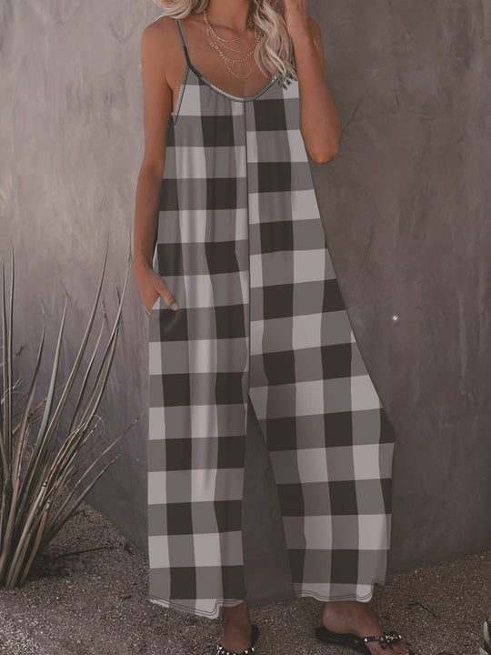 Damen Lässiger Jumpsuit im karierten Design mit praktischen Taschen EB