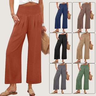 Damen Weite Culotte-Hose mit elastischem Bund und Falten EB