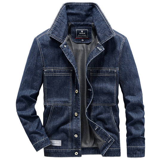 Herren Jeansjacke im Worker‑Stil mit Netzfutter und markanten Kontrastnähten EB