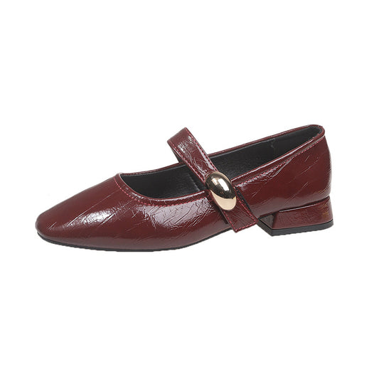 Damen Elegante Flachschuhe mit verstellbarem Riemen und glänzender Oberflächenstruktur EB