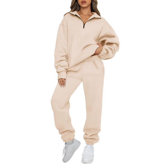 Damen nan Oversize Sweatshirt mit halbem Reißverschluss und Highwaist Jogginghose Set EB