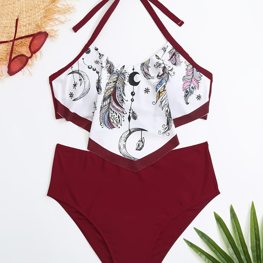Damen Hochgeschnittener Badeanzug mit künstlerischem Print EB