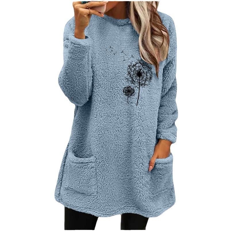 Damen Fleece-Tunika mit Dandelion-Motiv und praktischen Taschen EB