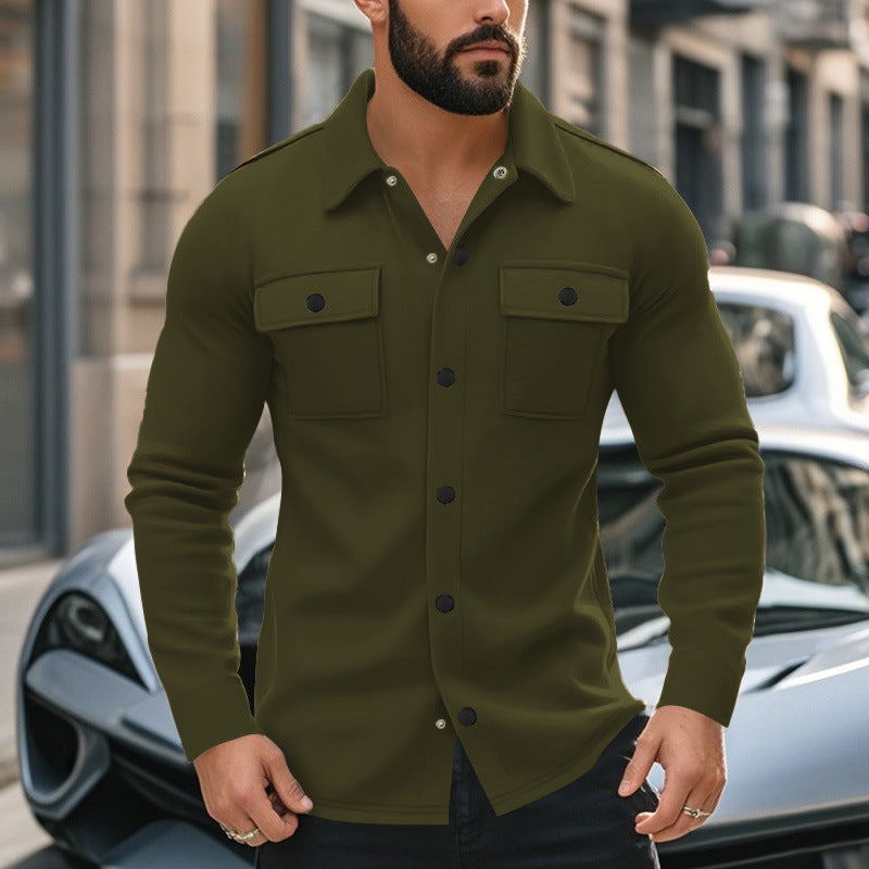 Herren nan Wollmix-Überhemdjacke mit Pattentaschen verdeckter Druckknopfleiste und Hemdkragen EB