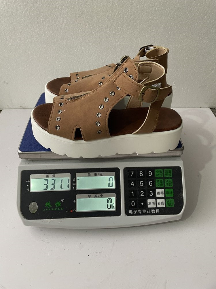 Damen Plattform-Sandalen mit Reißverschluss und dekorativen Ösen EB