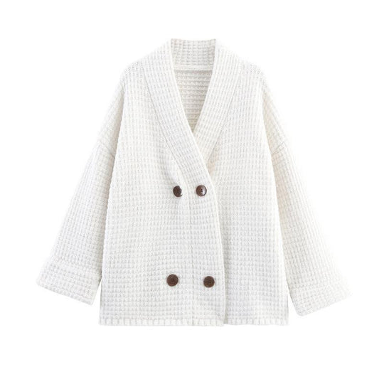 Damen gesteppte Strickjacke mit dekorativem Knopfverschluss und hohem Kragen EB