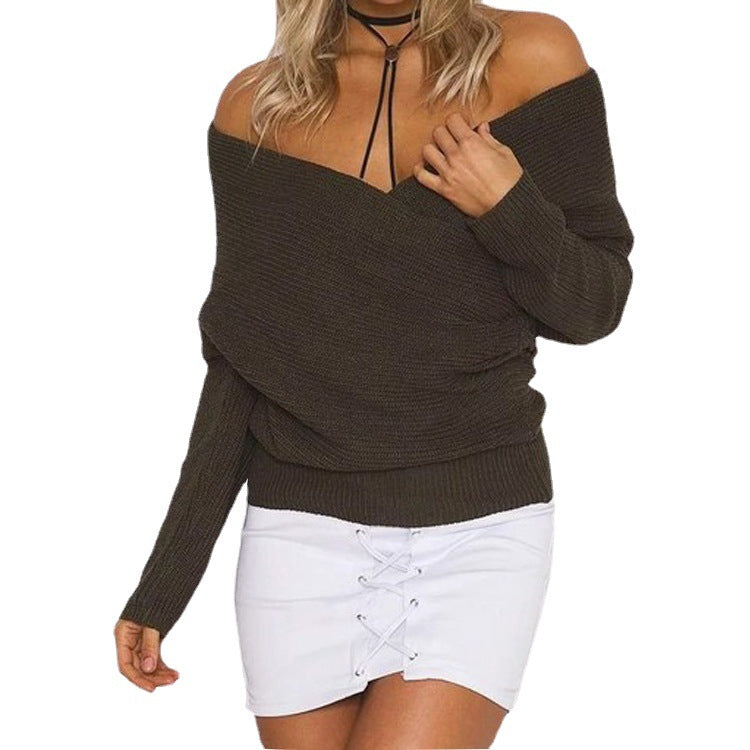 Damen Wickelpullover mit weitem V-Ausschnitt und lässiger Passform EB