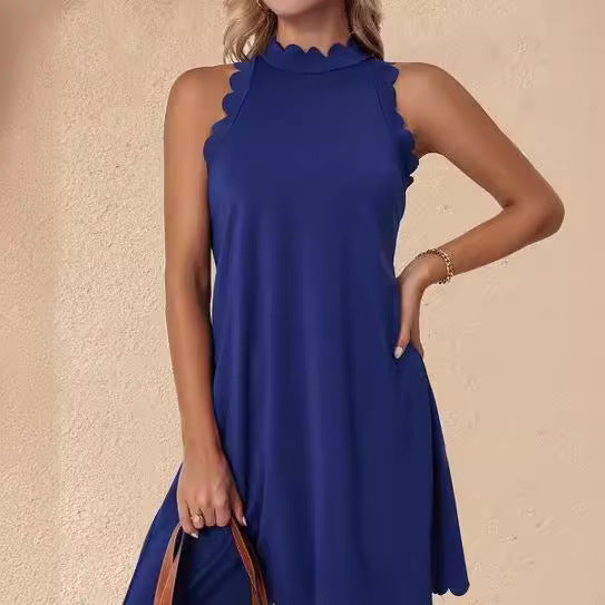 Damen Elegantes ärmelloses Freizeitkleid mit skulpturalem Ausschnitt EB