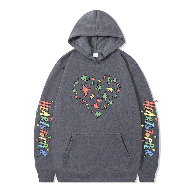 Damen Kapuzenpullover mit kreativem Herz- und Blattmotiv EB