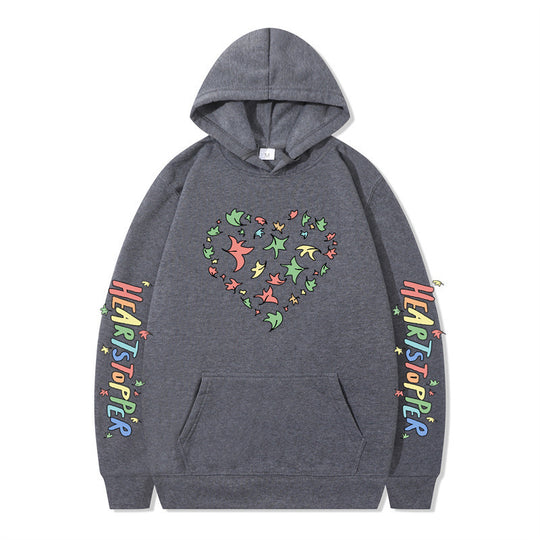 Damen Kapuzenpullover mit kreativem Herz- und Blattmotiv EB