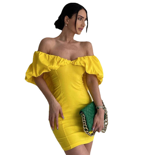 Damen Off-Shoulder Minikleid mit voluminösen Ärmeln EB
