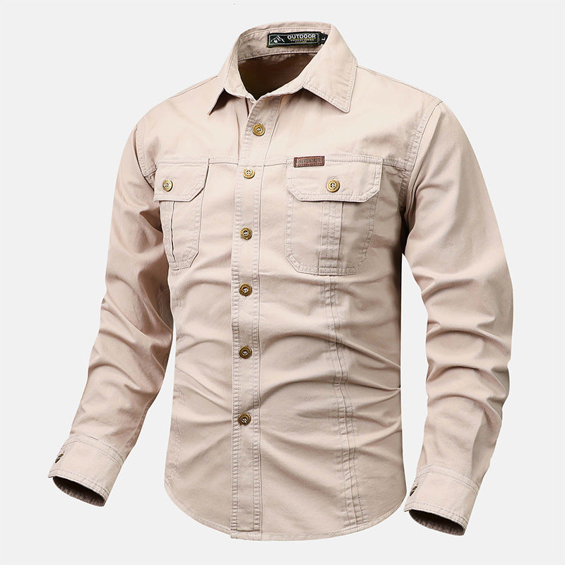 Herren  lässiges militärisches Hemd mit Brusttaschen und Baumwoll-Twill EB