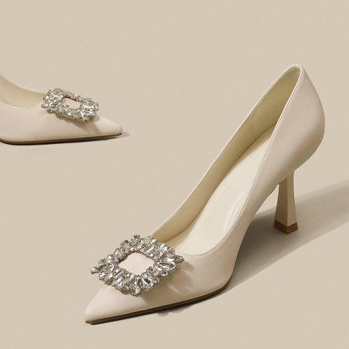 Damen elegante Stiletto-Pumps mit funkelnder Strass-Schnalle EB