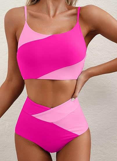 Damen Hoch tailliertes Bikini-Oberteil mit asymmetrischem Design EB