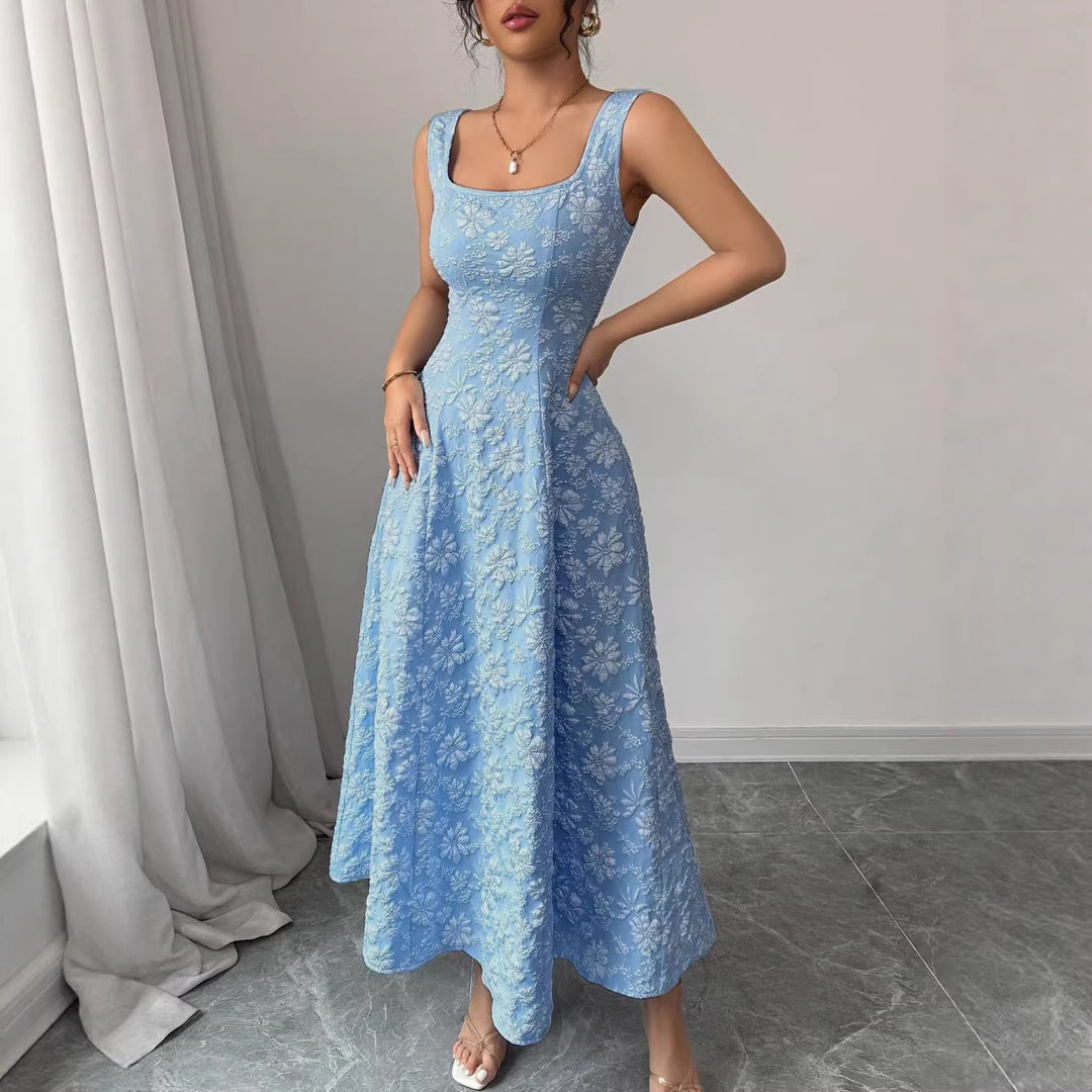 Damen Elegantes Maxikleid mit floralem Design und Quadrat-Ausschnitt EB