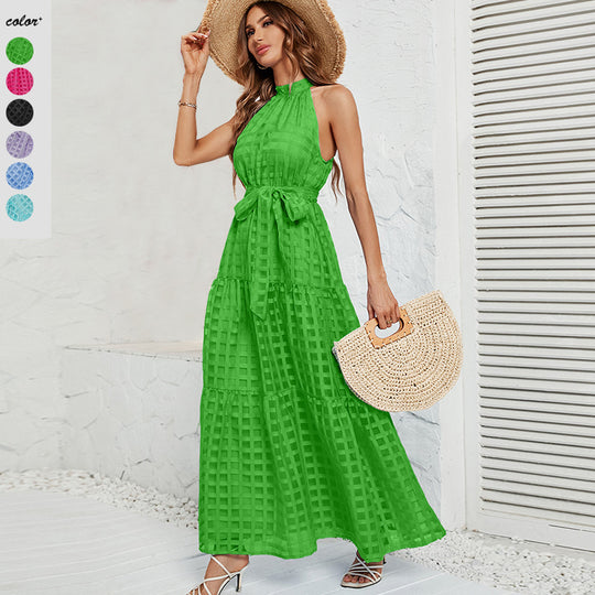 Damen Maxikleid mit elegantem Halterneck und luftigen Rüschen EB