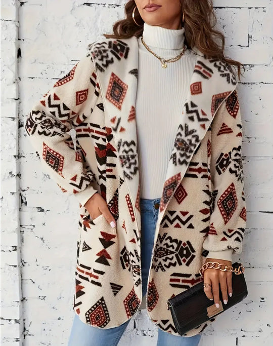 Damen Plüschjacke mit Ethno-Muster EB