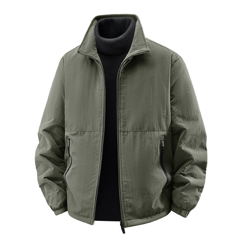 Men's  minimalist stand-collar travel jacket with sealed zip pockets and elastic cuffs EB