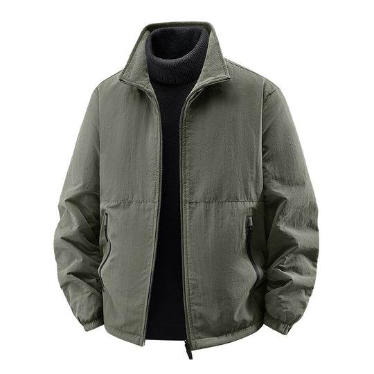 Men's  minimalist stand-collar travel jacket with sealed zip pockets and elastic cuffs EB