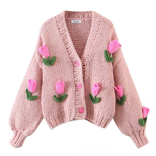 Damen Strickjacke mit floralem Design und oversized Schnitt EB