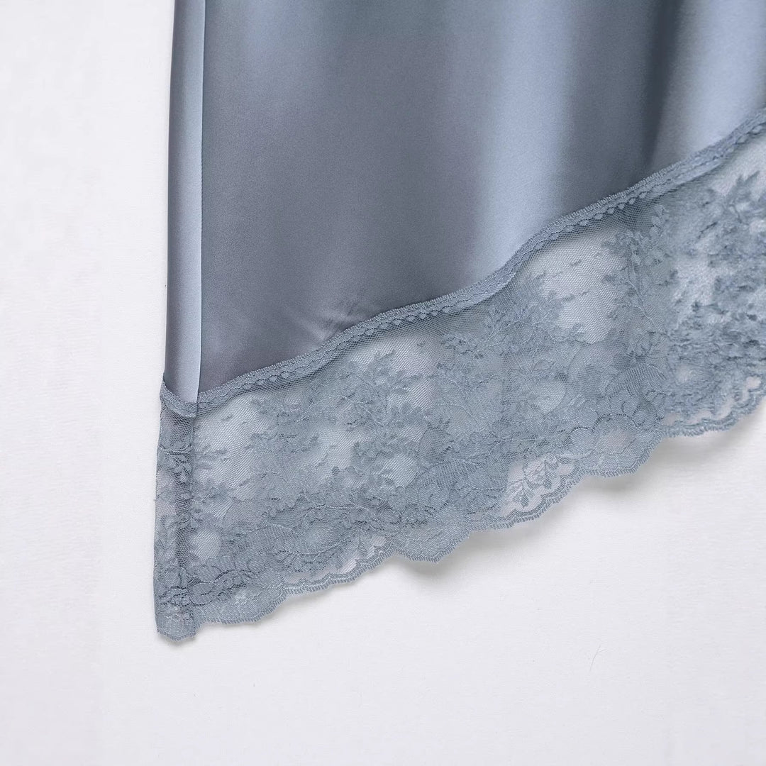 Damen eleganter Satinrock mit zarter Spitzenverzierung EB