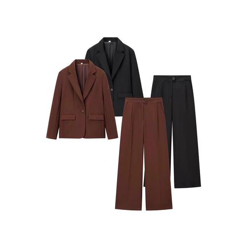 Damen elegantes Anzug-Set mit tailliertem Blazer und weit geschnittenen Hosen EB