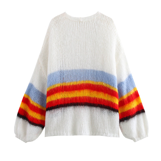 Damen Großer Strickcardigan mit buntem Streifendesign EB