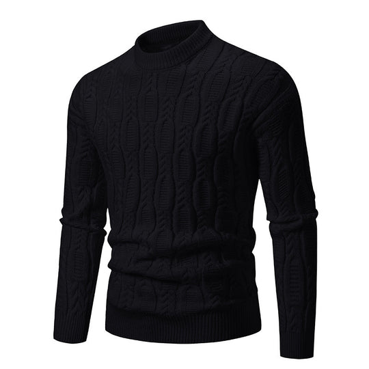 Herren Strickpullover mit modernem Zopfmuster und hohem Kragen EB