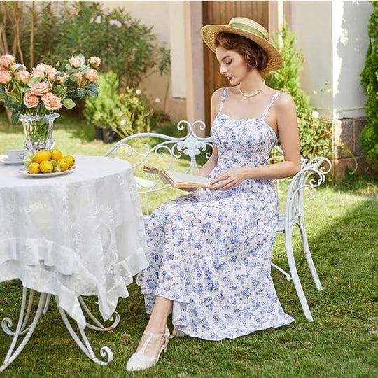 Damen Freizeitmaxikleid mit zarten Rüschendetails und floralem Design EB
