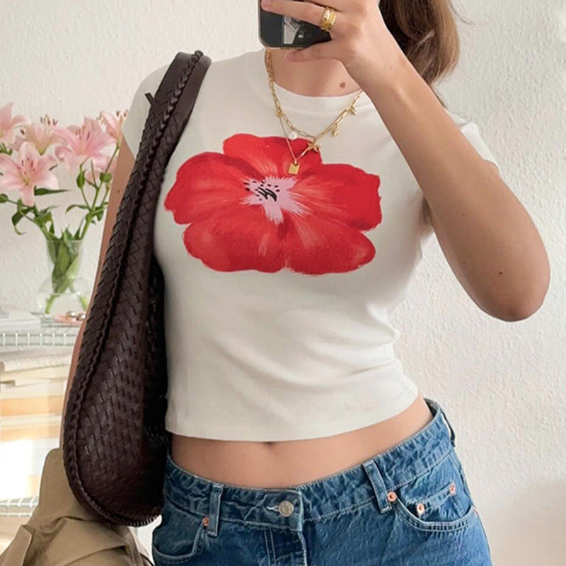 Damen Crop-T-Shirt mit floralem Print EB