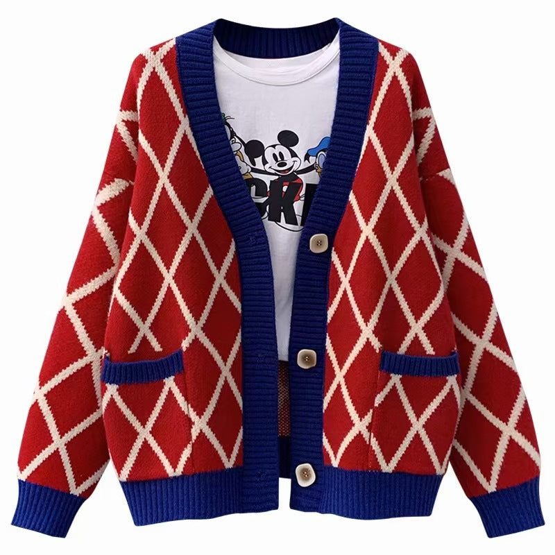 Damen Grobstrickcardigan mit Karomuster EB