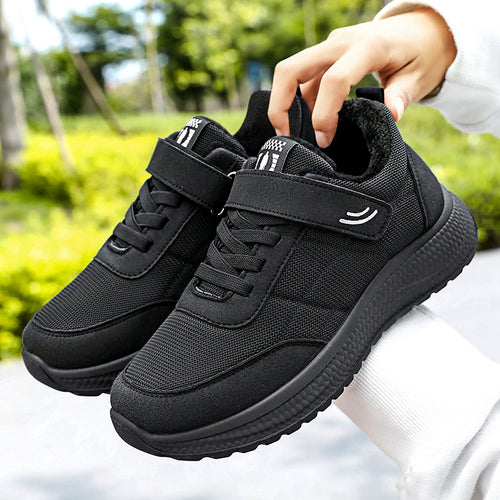 Damen nan leichter Alltag-Walking-Sneaker mit Klettverschluss und elastischer Schnürung, stoßdämpfender EVA-Zwischensohle und gepolstertem Fersenkragen EB