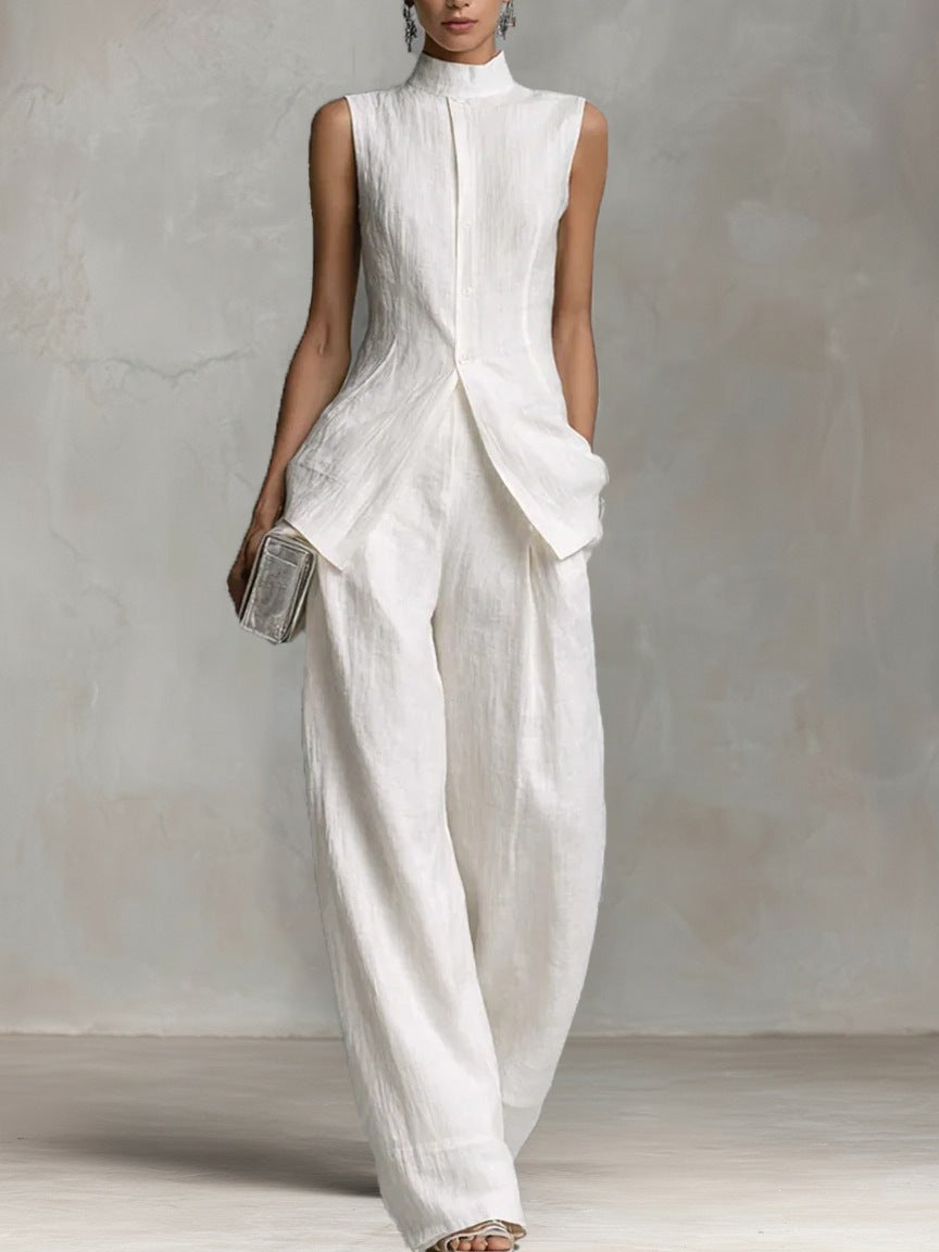 Damen Eleganter suit mit hochgeschlossenem Kragen und weitem Bein EB