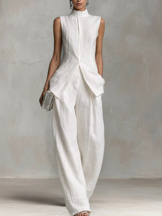 Damen Eleganter suit mit hochgeschlossenem Kragen und weitem Bein EB