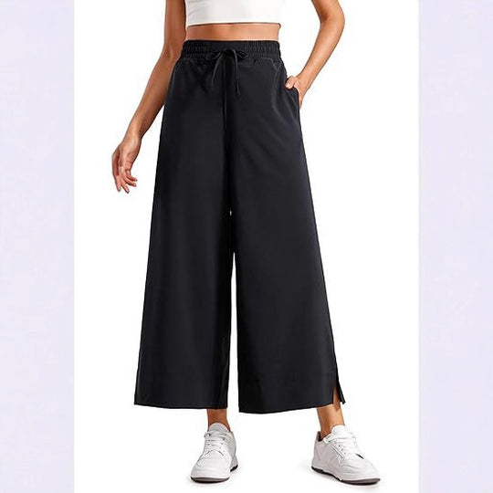 Damen nan weite Culotte-Hose mit elastischem Bund, Tunnelzug und seitlichen Schlitzen EB