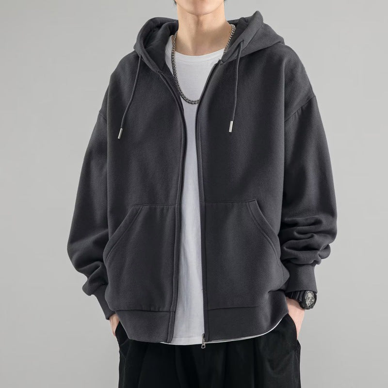 Herren nan Oversize-Kapuzenjacke mit durchgehendem Reißverschluss, doppellagiger Kapuze und Kängurutaschen EB