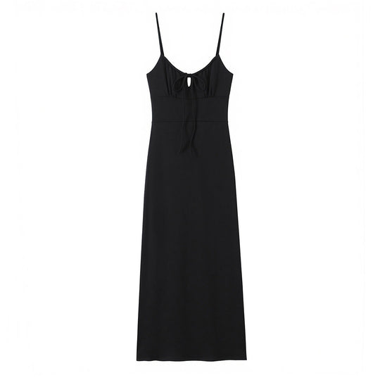 Damen Maxi-Kleid mit tiefem V-Ausschnitt und schmeichelndem Knoten-Design EB