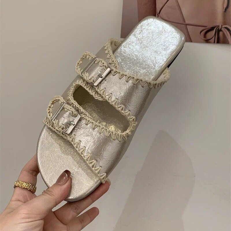 Damen bequeme Zehentrenner-Sandalen mit modischem Riemendesign EB