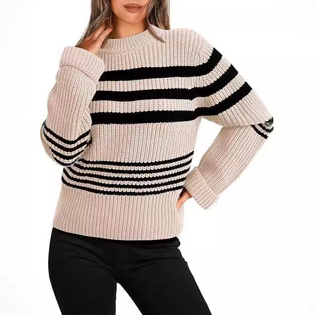 Damen gestrickter Pullover im lässigen Streifenlook EB