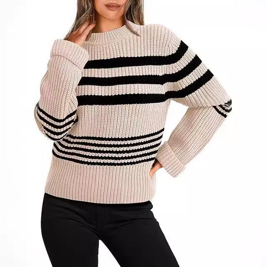 Damen gestrickter Pullover im lässigen Streifenlook EB