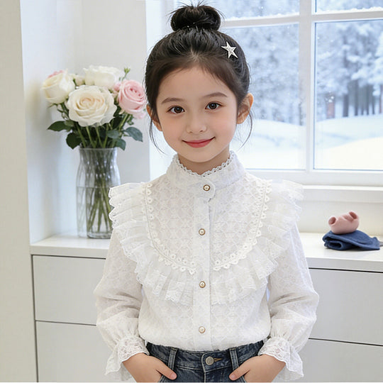 Mädchen Bluse mit romantischem Volantkragen EB