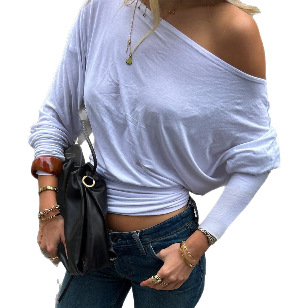 Damen nan schulterfreies Langarmshirt mit tailliertem Komfortbund, gerafften Schultern und figurbetonter Passform EB