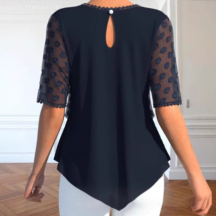 Damen elegante Tunika mit transparenten Ärmeln und strukturiertem Design Heidi-Mode