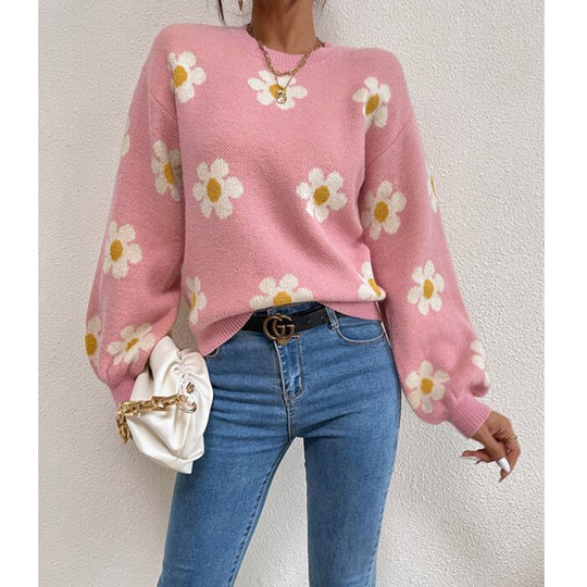 Damen trendiger Pullover mit floralen Akzenten und lässiger Passform EB