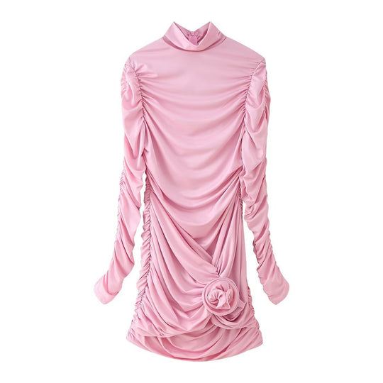 Damen elegantes Rüschenoberteil mit hohem Kragen EB